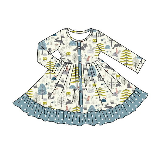 8.30 Baby Girls Fall Foxes Long Sleeve Twirl Dresses preorder(moq 5)