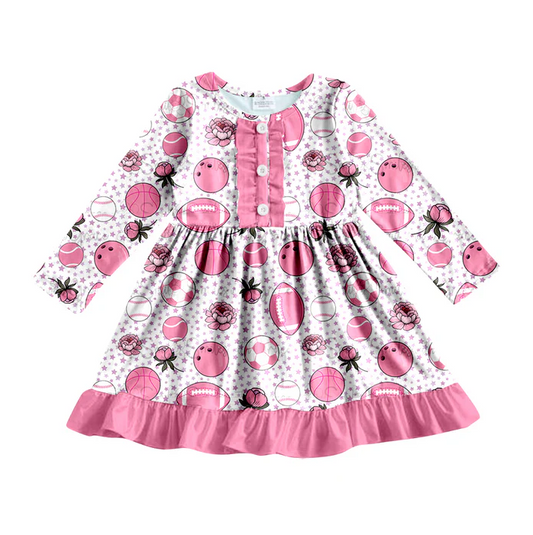 8.30 Baby Girls Pink Football Long Sleeve Ruffle Dresses preorder(moq 5