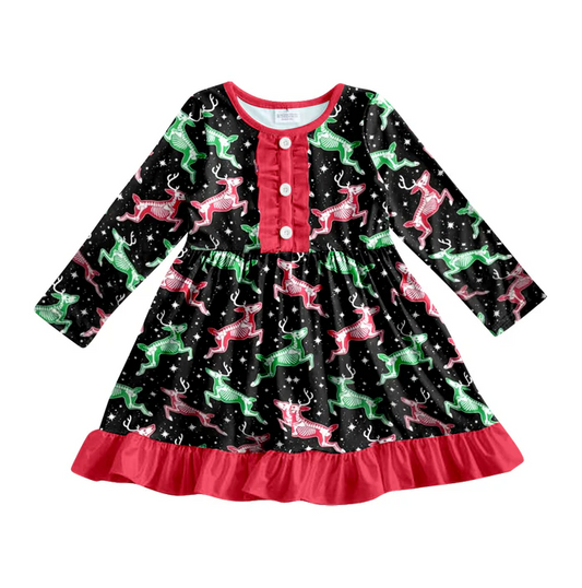 8.30 Baby Girls Christmas Colorful Deer Long Sleeve Twirl Dresses preorder(moq 5)