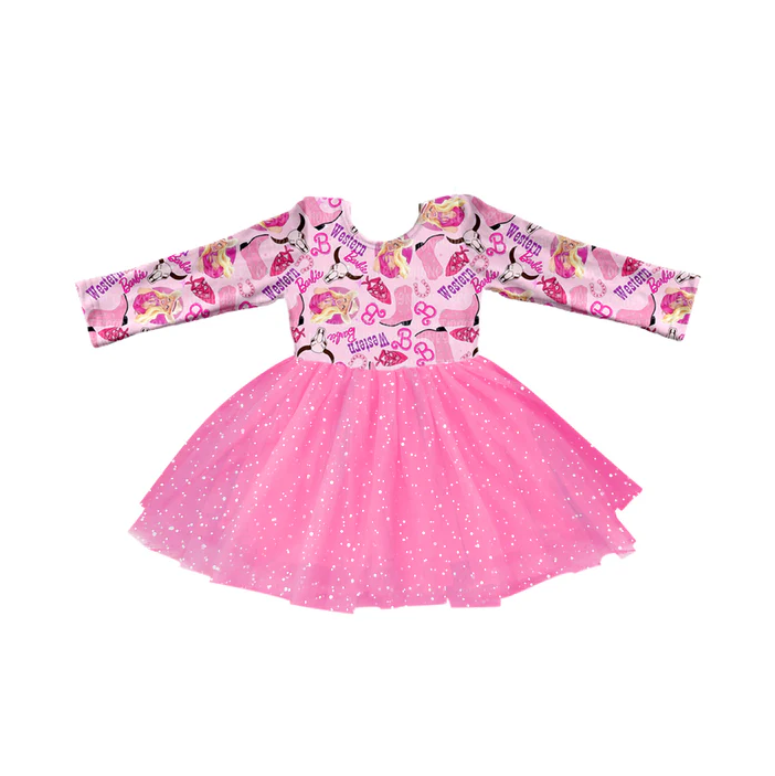 8.30 Baby Girls Pink Doll Cow Tutu Long Sleeve Dresses preorder(moq 5)
