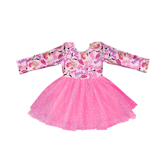 8.30 Baby Girls Pink Doll Cow Tutu Long Sleeve Dresses preorder(moq 5)