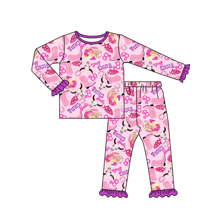 8.30 Baby Girls Pink Doll Western Cow Long Sleeve Shirt Pants Pajamas Sets preorder(moq 5)