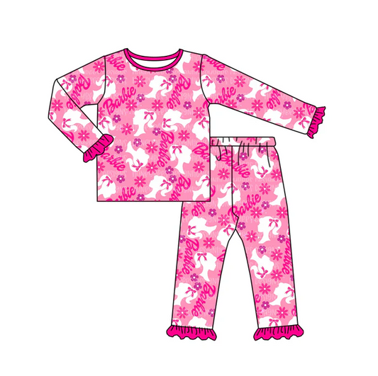 8.30 Baby Girls Pink Doll Long Sleeve Shirt Pants Pajamas Sets preorder(moq 5)