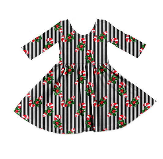 8.30 Baby Girls Christmas Candy Cane Long Sleeve Dresses preorder(moq 5)