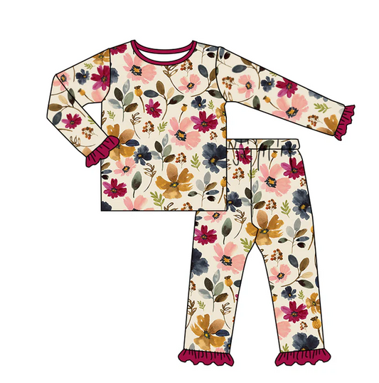 8.30 Baby Girls Floral Fall Long Sleeve Shirt Pants Pajamas Sets preorder(moq 5)