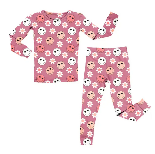 8.30 Baby Girls Smile Flowers Long Sleeve Shirt Pants Pajamas Sets preorder(moq 5)