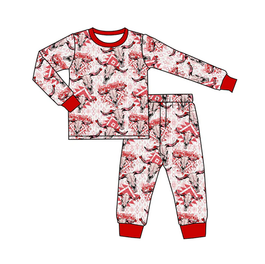 8.30 Baby Kids Christmas Cow Skull Long Sleeve Shirt Pants Pajamas Sets preorder(moq 5)