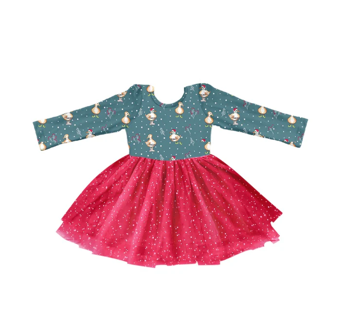 8.30 Baby Girls Christmas Ducks Tutu Long Sleeve Dresses preorder(moq 5)