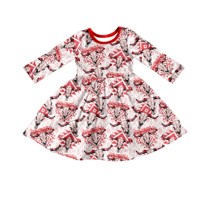 8.30 Baby Girls Christmas Howdy Cow Long Sleeve Dresses preorder(moq 5)