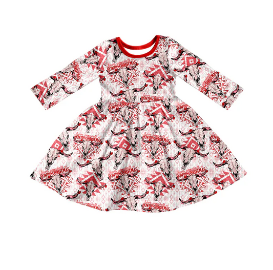 8.30 Baby Girls Christmas Howdy Cow Long Sleeve Dresses preorder(moq 5)