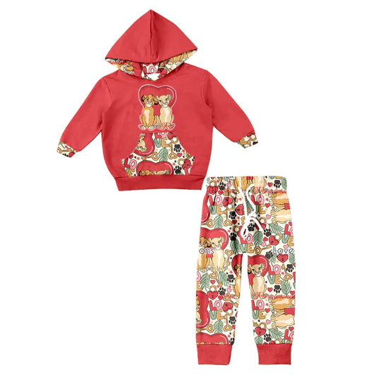 9.1 Baby Girls Red Valentines Lions Hooded Top Pants Clothes Sets preorder(moq 5)