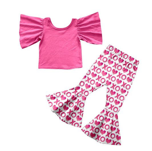 9.1  Baby Girls Flutter Sleeve Shirt Valentines Bell Pants Clothes Sets preorder(moq 5)