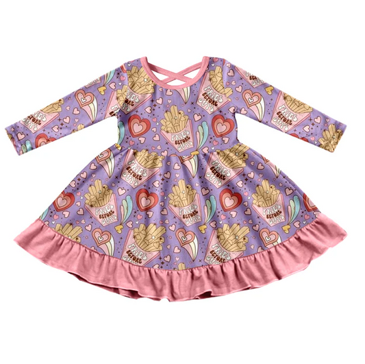 9.1 Baby Girls Valentines Fries Knee Length Dresses preorder(moq 5)