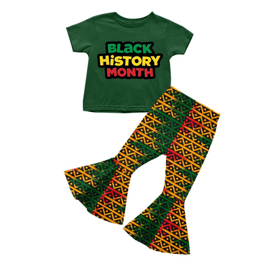9.1  Baby Girls Black History Month Top Green Bell Pants Clothes Sets preorder(moq 5)
