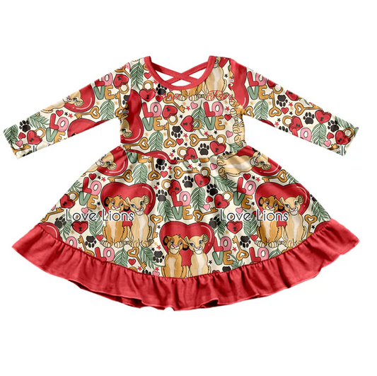 9.1 Baby Girls Valentines Lions Ruffle Knee Length Dresses preorder(moq 5)