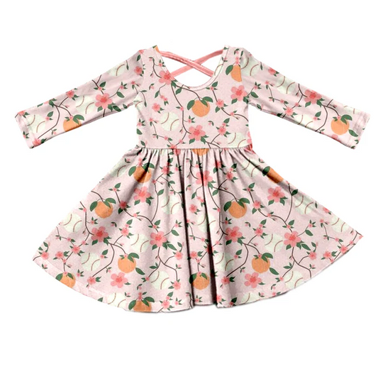 9.1 Baby Girls Baseball Peaches Knee Length Pink Dresses preorder(moq 5)