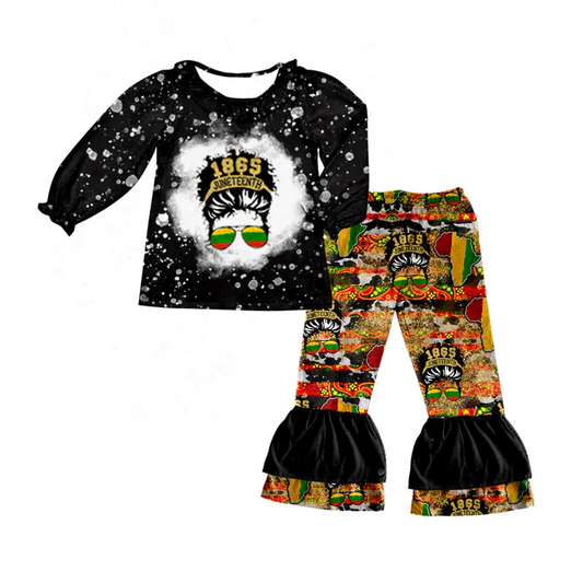 9.1  Baby Girls Black History Shirts Ruffle Bottom Pants Clothing Sets preorder(moq 5)
