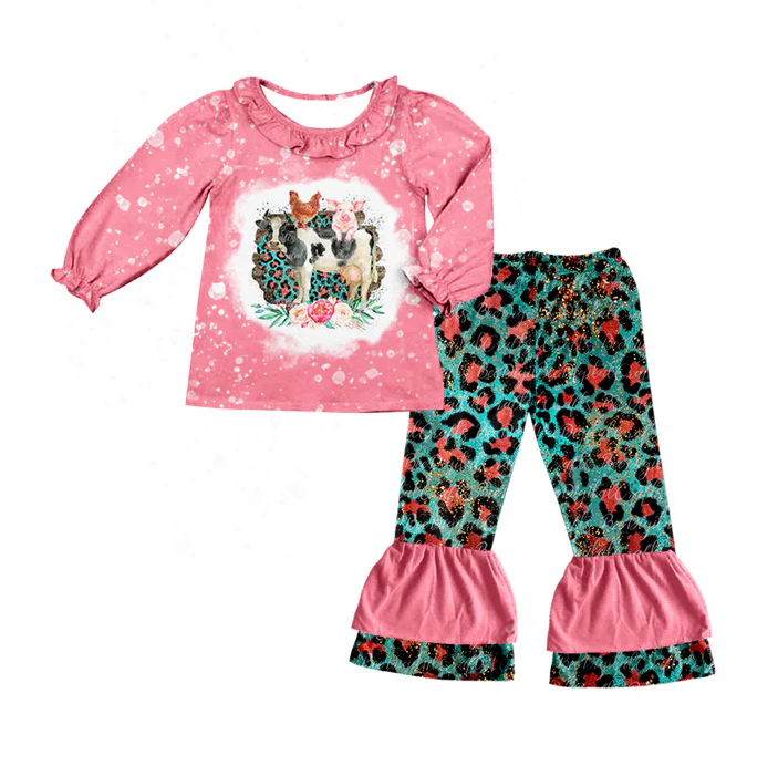 9.1  Baby Girls Cows Chicken Shirts Ruffle Bottom Pants Clothing Sets preorder(moq 5)