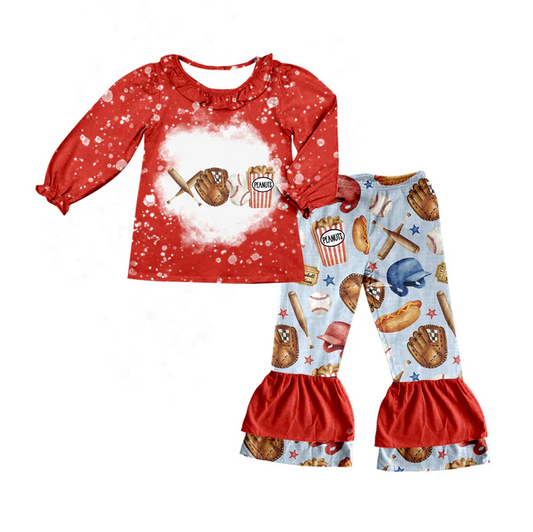 9.1  Baby Girls Baseball Shirts Bell Bottom Pants Clothing Sets preorder(moq 5)