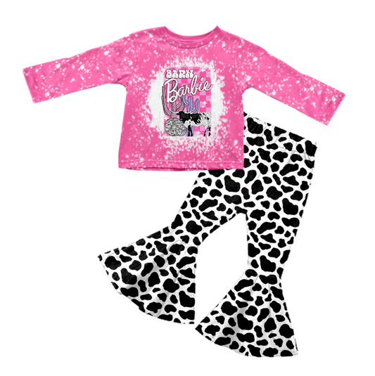 9.1  Baby Girls Western Pink Doll Cactus Shirts Bell Pants Clothing Sets preorder(moq 5)