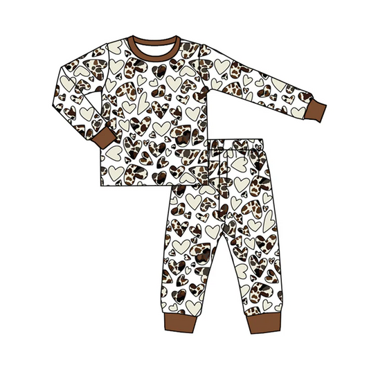 9.1  Baby Girls Brown Shirts Top Cow Hearts Pajamas Clothes Sets preorder(moq 5)