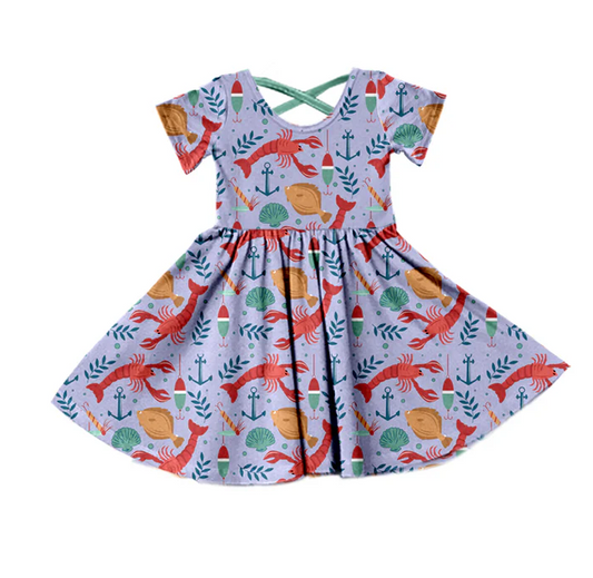9.1 Baby Girls Crawfish Fishing Knee Length Dresses preorder(moq 5)
