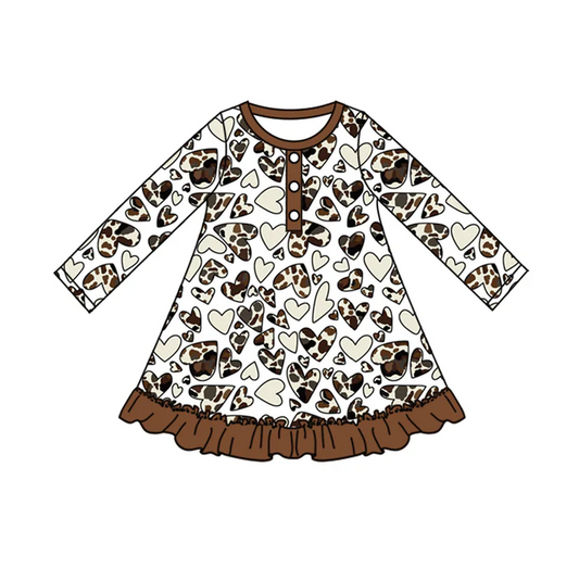9.1 Baby Girls Brown Cow Hearts Knee Length Dresses preorder(moq 5)