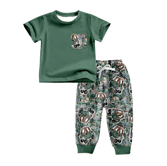 9.1  Baby Boys Green Pockets Shirts Top Camo Truck Pants Clothes Sets preorder(moq 5)