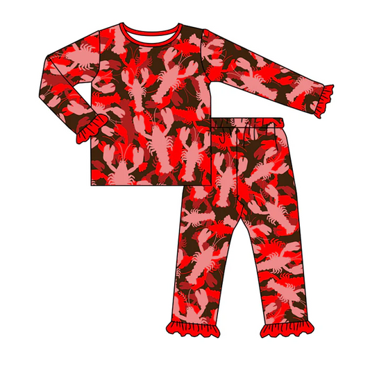 9.1  Baby Girls Crawfish Red Shirts Top Pants Pajamas Clothes Sets preorder(moq 5)