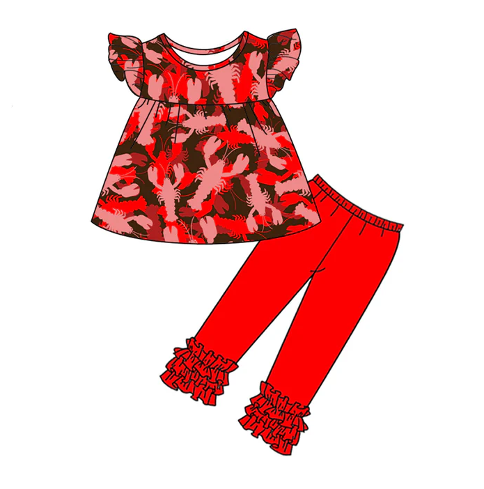 9.1  Baby Girls Crawfish Pink Red Tunic Pants Clothes Sets preorder(moq 5)