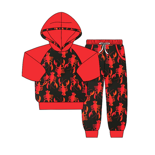 9.1  Baby Kids Crawfish Black Red Hooded Shirts Top Pants Clothes Sets preorder(moq 5)