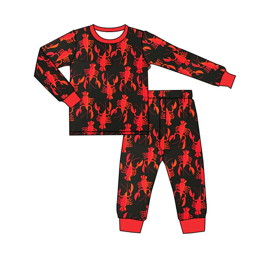 9.1  Baby Kids Crawfish Black Red Shirts Top Pants Pajamas Clothes Sets preorder(moq 5)