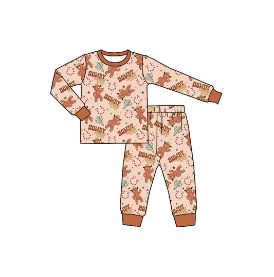 9.2 Preorder (moq 5)Baby Boys Christmas Howdy Gingerbread Shirts Pants Pajamas Sets