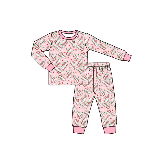 9.2 Preorder (moq 5)Baby Girls Christmas Pink Trees Cakes Shirts Pants Pajamas Sets