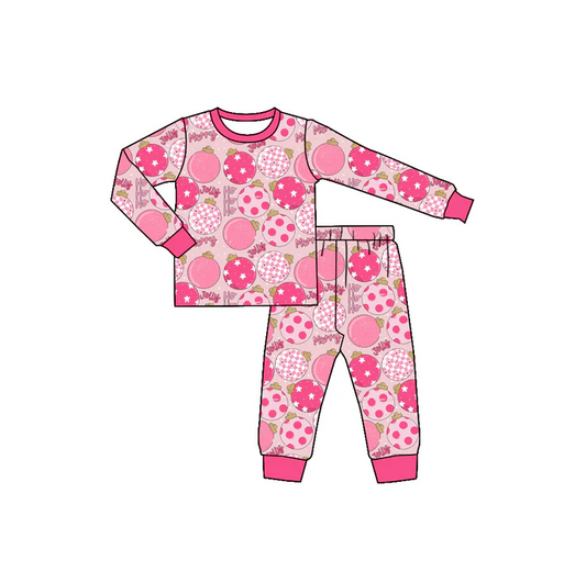 9.2 Preorder (moq 5)Baby Girls Christmas Pink Disco Shirts Pants Pajamas Sets