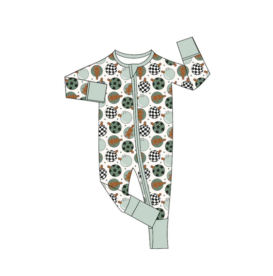 9.2 Preorder(moq 5)Baby Boys Christmas Green Disco Zipper Footie Rompers