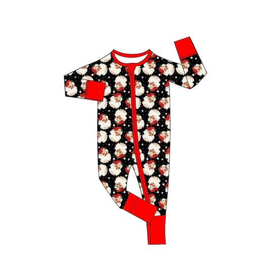 9.2 Preorder(moq 5)Baby Boys Christmas Black Santa Zipper Footie Rompers