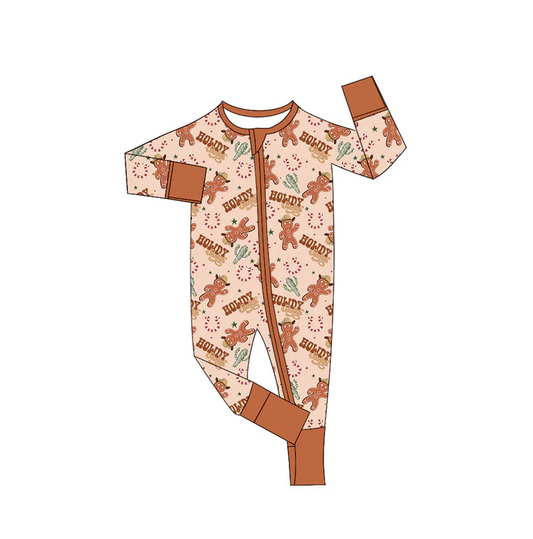 9.2 Preorder(moq 5)Baby Boys Christmas Howdy Gingerbread Zipper Footie Rompers