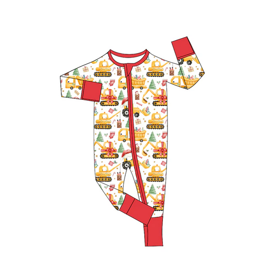 9.2 Preorder(moq 5)Baby Boys Christmas Trucks Zipper Footie Rompers