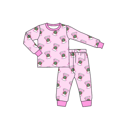 9.2 Preorder (moq 5)Baby Girls Pink Coffee Cup Shirts Pants Pajamas Sets