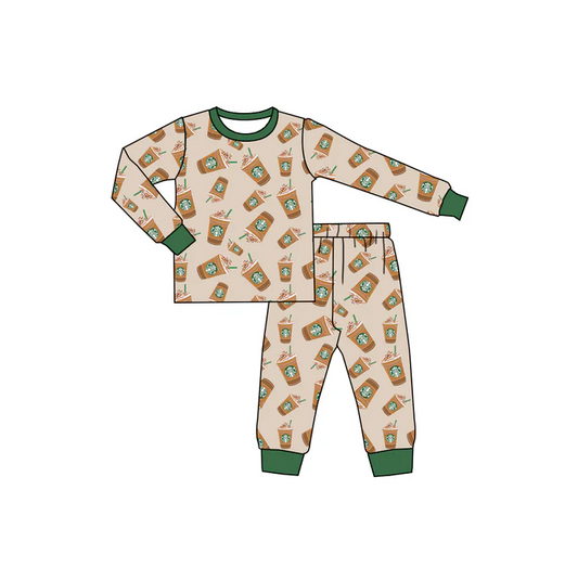 9.2 Preorder (moq 5)Baby Kids Coffee Green Cups Shirts Pants Pajamas Sets