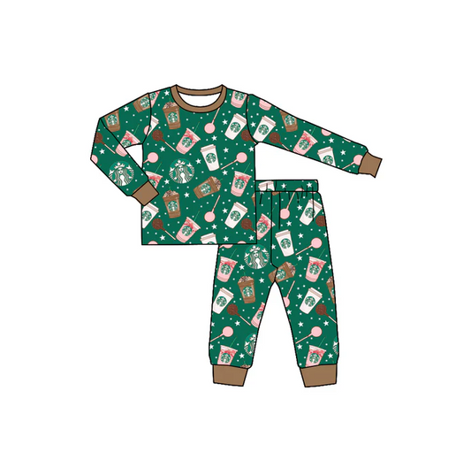 9.2 Preorder (moq 5)Baby Kids Coffee Green Shirts Pants Pajamas Sets