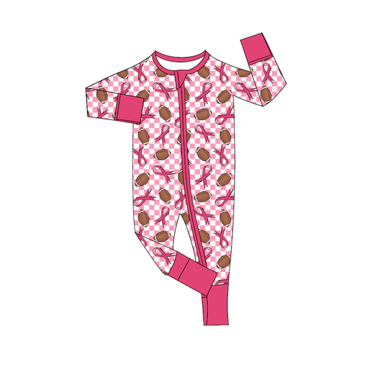 9.2  Preorder(moq 5)Baby Girls Pink Football Cross Zipper Footie Rompers