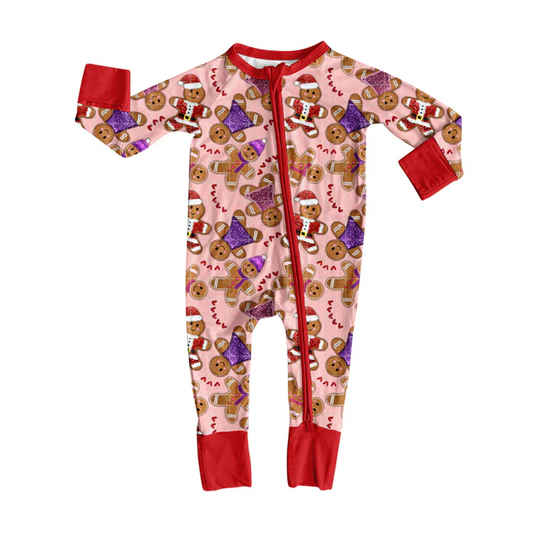9.2  Preorder(moq 5)Baby Boys Gingerbread Hearts Christmas Zipper Footie Rompers