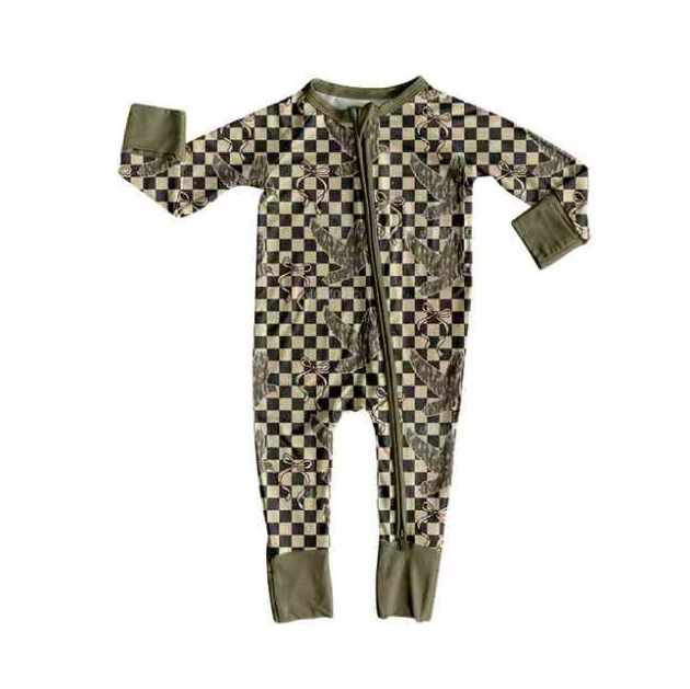 9.2 Preorder(moq 5)Baby Boys Black Checked Bottomland Camo Ducks Western Footie