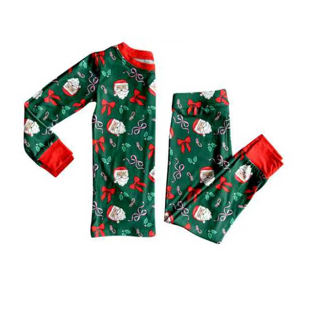 9.2 Preorder (moq 5)Baby Girls Santa Bows Candy Cane Top Pants Christmas Pajamas Set