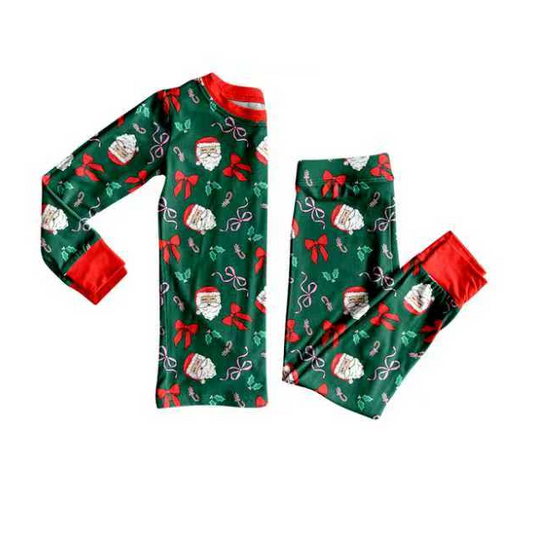 9.2 Preorder (moq 5)Baby Girls Santa Bows Candy Cane Top Pants Christmas Pajamas Set