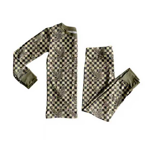 9.2 Preorder (moq 5)Baby Boys Black Checked Bottomland Camo Ducks Western Pajamas Set