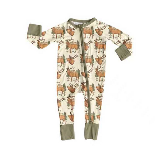 9.2 Preorder(moq 5)Baby Boys Deer Western Footie Rompers