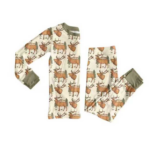 9.2 Preorder (moq 5)Baby Boys Deer Top Pants Western Pajamas Set
